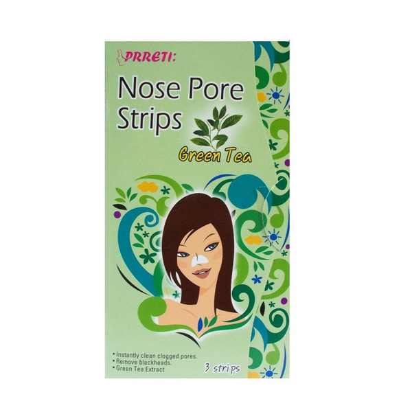 Очищающие поры стрипы (пластыри) для носа с экстрактом зеленого чая Prreti Nose Pore Strips Green Tea, ADWIN 1 уп. (3 шт.)