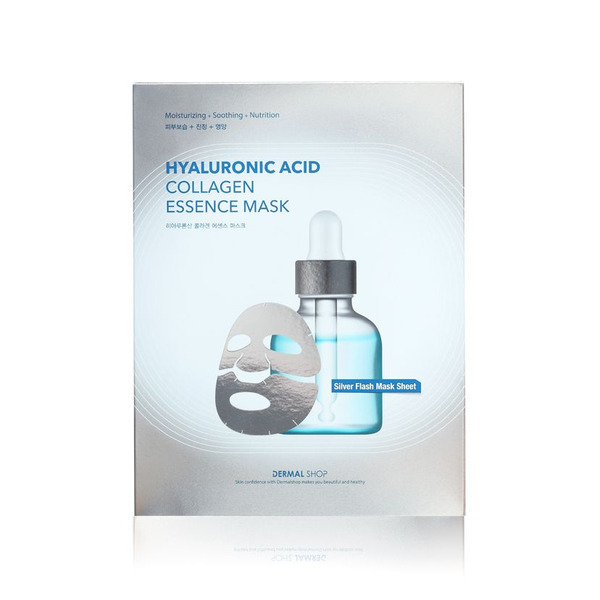 Фольгированная коллагеновая маска для лица с гиалуроновой кислотой и пептидами (серебряная) Hyaluronic Acid Collagen Essence Mask, DERMAL SHOP   30 г