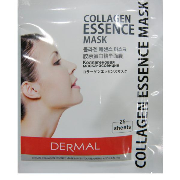 Маска для лица с коллагеном и гиалуроновой кислотой Collagen Essence Mask, DERMAL   25 шт (в одной многоразовой упаковке на молнии)