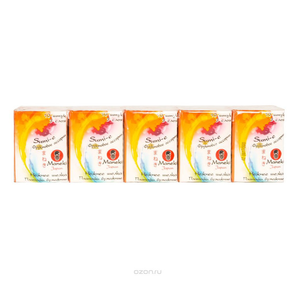 Платочки бумажные 3-слойные, с ароматом фруктов Sumi-E, MANEKI  (10х10 шт.)