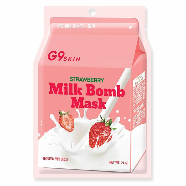 Маска для лица тканевая с экстрактом клубники G9 Skin Milk Bomb Mask Strawberry, BERRISOM   21 мл