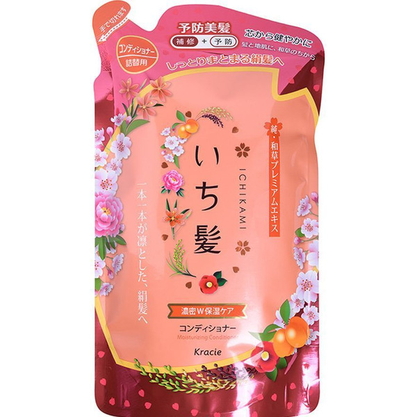 Интенсивно увлажняющий бальзам-ополаскиватель для поврежденных волос с маслом абрикоса Ichikami Moisturizing, KRACIE  340 мл (запаска)