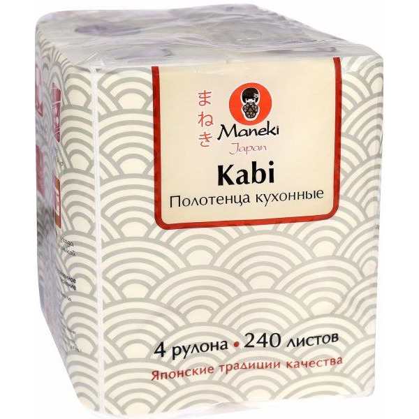 Полотенца кухонные бумажные, серия Kabi 2 слоя, 60 листов, белые, MANEKI 1 упак (4 рулона)