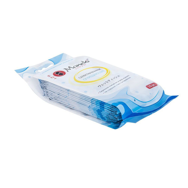 Салфетки влажные очищающие с антибактериальным эффектом, в индивидуальной упаковке, серия Kaiteki, MANEKI  15 шт