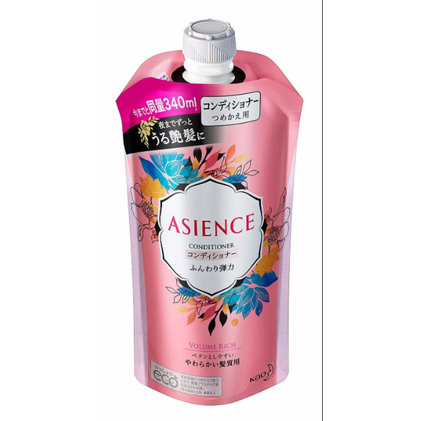 Кондиционер для увеличения упругости волос с экстрактом женьшеня и протеинами шелка Asience (цветочно-фруктовый аромат), KAO  340 мл (запаска)