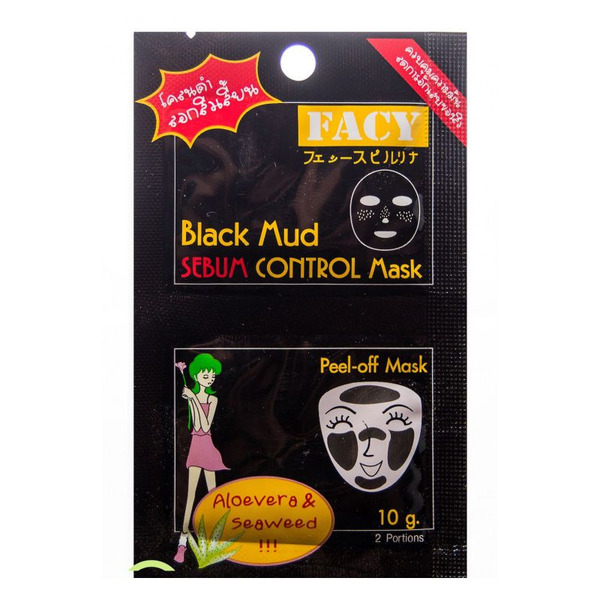 Маска для лица из черной грязи с алоэ и морскими водорослями Black Mud-Sebum Control Mask, FACY  2 х 10 г