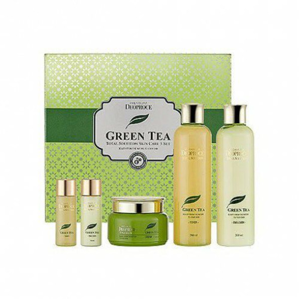 Набор для лица уходовый Premium Greentea Total Solution 3 Set, DEOPROCE   260 мл x 2/100 мл/30 мл x 2