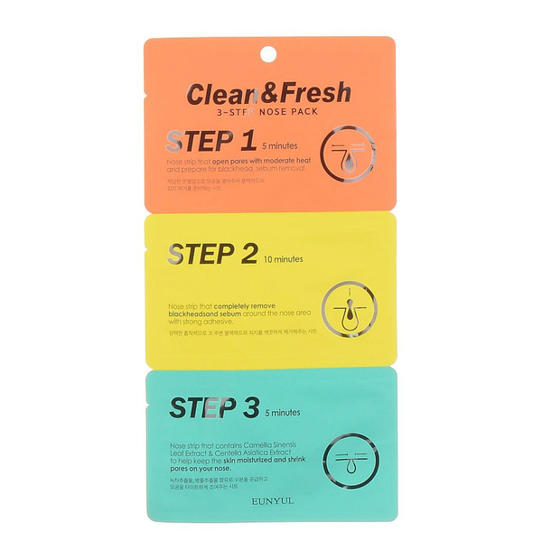 Трехэтапные полоски для очищения кожи носа Clean & Fresh 3-Step Nose Pack, EUNYUL   30 г