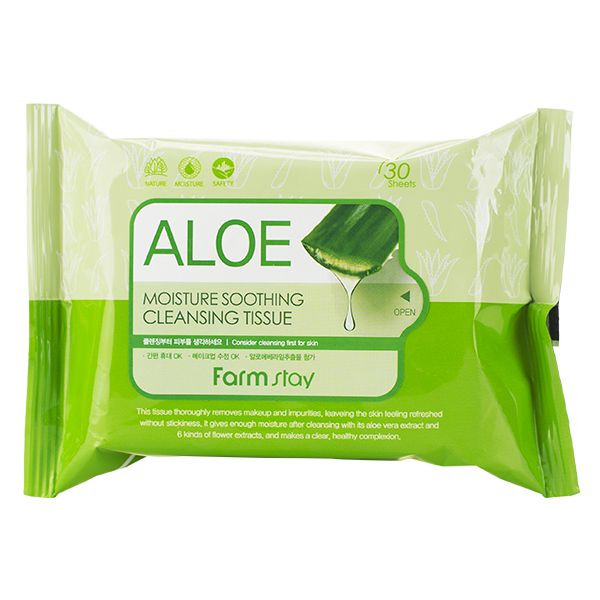 Очищающие увлажняющие салфетки с экстрактом алоэ Aloe Cleansing Tissue, FARMSTAY   30 шт