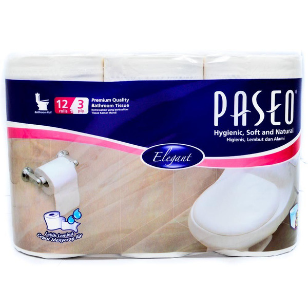 Туалетная бумага трехслойная Elegant, PASEO   12 рулонов