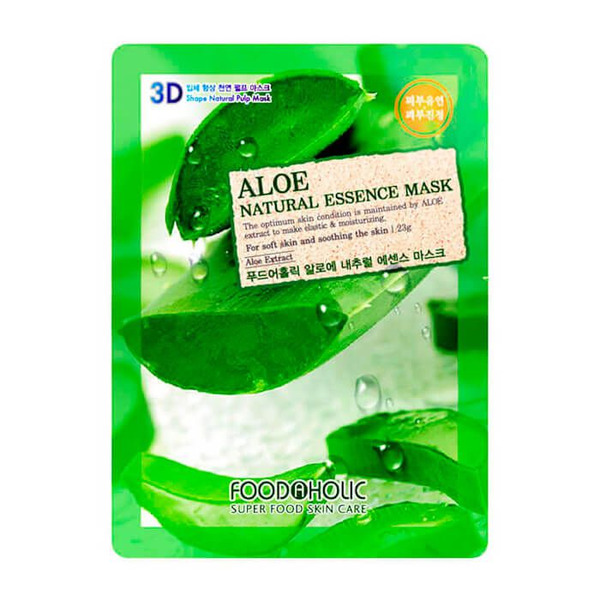 Тканевая 3D маска с экстрактом алоэ Aloe Natural Essence Mask, FOODAHOLIC   23 мл