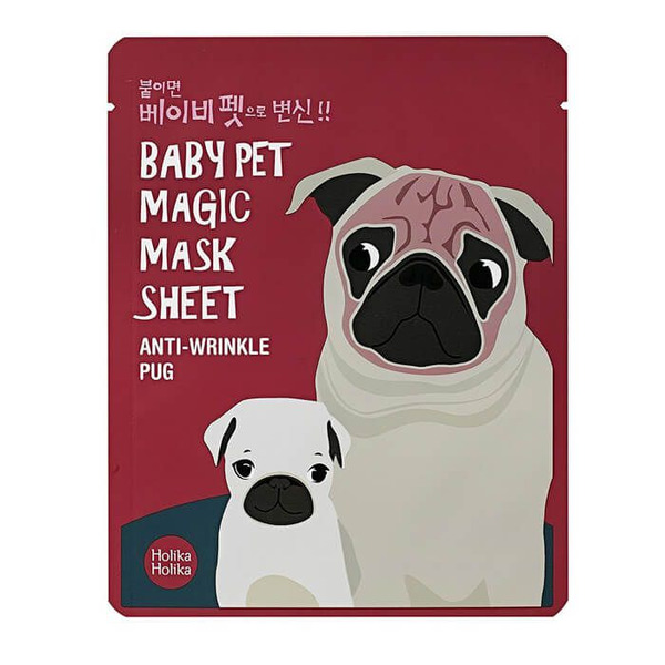 Тканевая маска-мордочка против морщинок Baby Pet Magic Mask Sheet Anti-wrinkle Pug (мопс), HOLIKA HOLIKA   22 мл