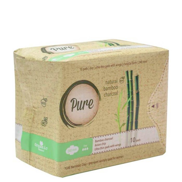 Гигиенические прокладки с бамбуковым углем (дневные), PURE  10 шт
