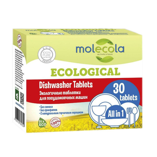 Экологичные таблетки для посудомоечных машин, MOLECOLA  30 шт