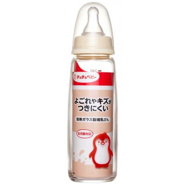 Стеклянная бутылочка для кормления с силиконовой соской  с узким горлышком, Chu-Chu Baby 240 мл