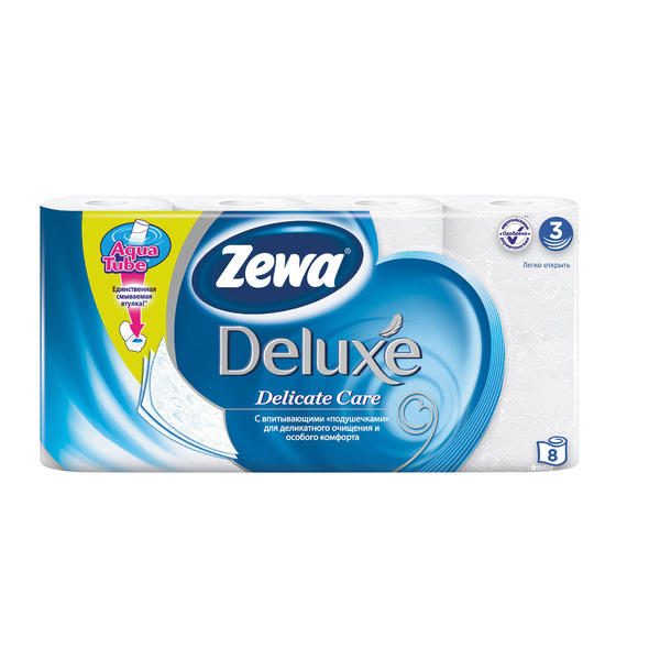 Туалетная бумага трёхслойная Белая Deluxe, ZEWA 8 рулонов