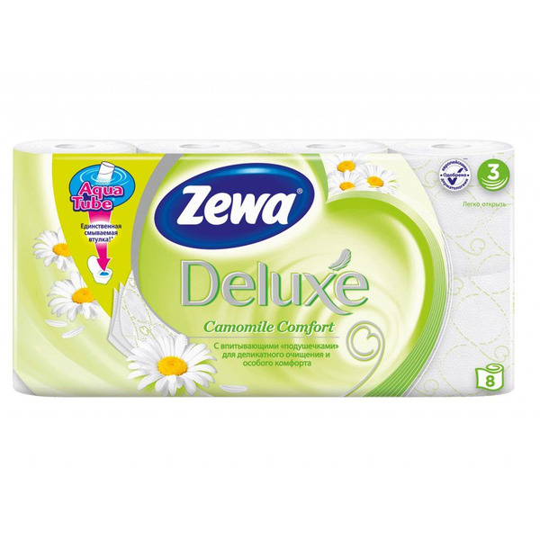 Туалетная бумага трёхслойная Ромашка Deluxe, ZEWA 8 рулонов