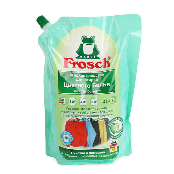 Жидкое средство для стирки цветного белья с экстрактом яблока FROSCH 2 л (мягкая упаковка)