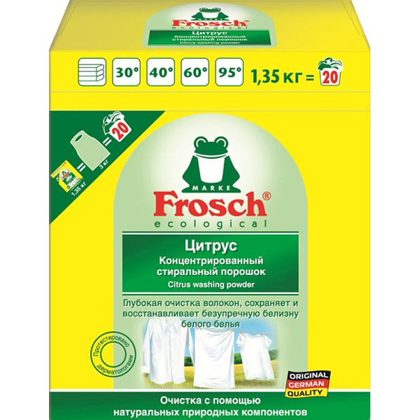 Концентрированный стиральный порошок Цитрус, Frosch 1.35 кг