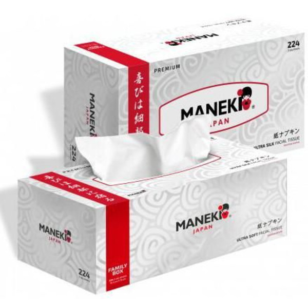 Салфетки бумажные двухслойные с ароматом жасмина белые Black&White, Maneki 224 шт