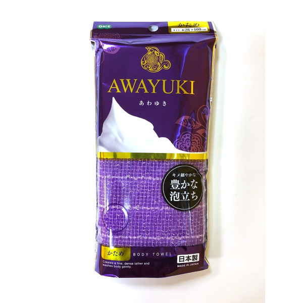 Японская массажная мочалка жесткая, объемная, фиолетовая, нейлон 100% Увлажняющая пена Awayuki, Ohe 28х100 см
