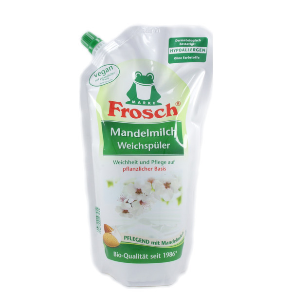 Концентрированный ополаскиватель для белья Миндальное молочко Mandelmilch Weichspuler, Frosch 1 л (мягкая упаковка)