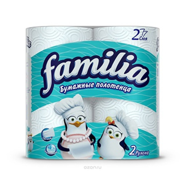 Полотенца бумажные 2-ух слойные, белые, Famillia 2 рулона