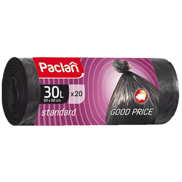 Мешки для мусора Standard черные 50*60 см 30 л, Paclan 20 шт