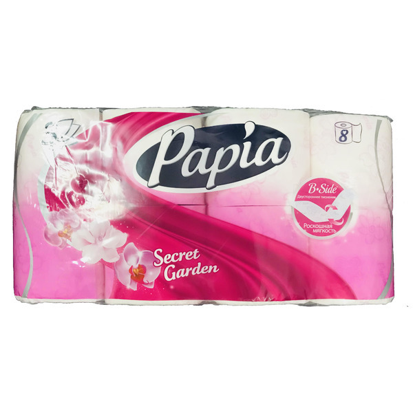 Туалетная бумага трёхслойная Secret Garden, Papia 8 рулонов