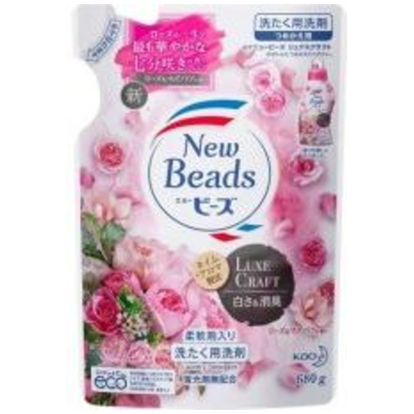 Мягкий гель для стирки белья New Beads с кондиционером Цветочный люкс, с ароматом розы и магнолии, Kao 680 г (мягкая упаковка)