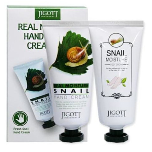 Набор кремов для рук и ног с экстрактом слизи улитки Real Moisture Snail Set, Jigott 2 х 100 мл