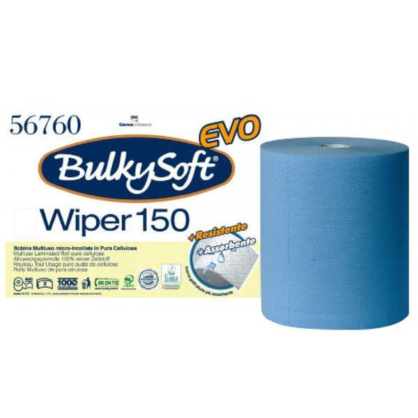 Полотенца бумажные отрывные 3-ех слойные Evo Wiper 150 Top Color, BulkySoft  500 листов 150 м (синие)