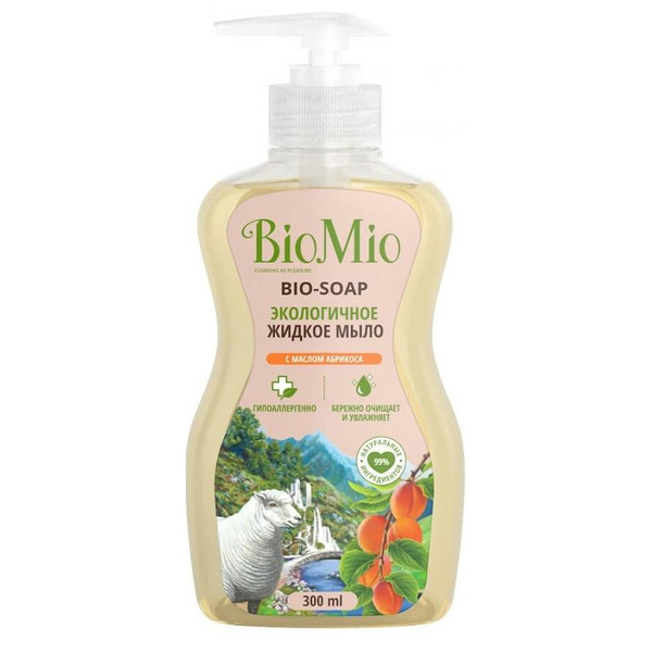 Экологичное жидкое мыло с маслом абрикоса Bio-Soap, BioMio 300 мл