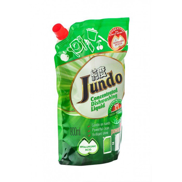 Концентрированный гель с гиалуроновой кислотой для мытья посуды и детских принадлежностей Green tea with Mint, JUNDO 800 мл