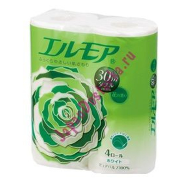 Двухслойная японская туалетная бумага Gentle touch, ELLEMOI (4 рулона по 30 м)