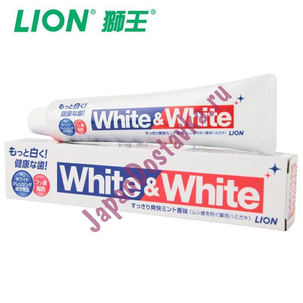 Отбеливающая зубная паста c кальцием и фтором White&White, LION 150 г