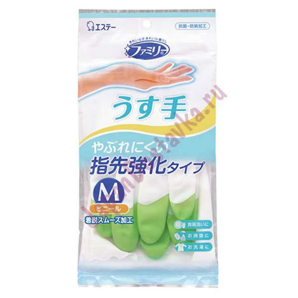 Перчатки для бытовых и хозяйственных нужд (винил, тонкие) Family, ST размер M (зеленые)