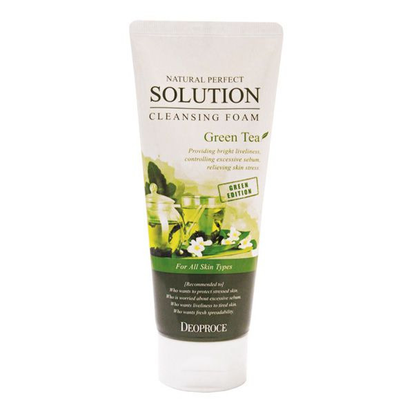 Пенка для умывания с зеленым чаем, Natural Perfect Solution Cleansing Foam Greentea, DEOPROCE 170 г