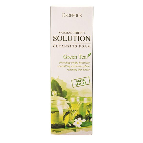Пенка для умывания с зеленым чаем, Natural Perfect Solution Cleansing Foam Greentea, DEOPROCE 170 г