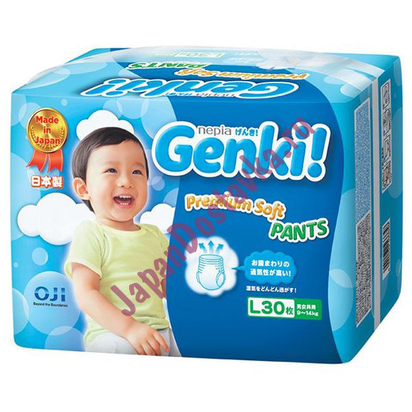 Детские подгузники для мальчиков и девочек Nepia Genki! (р-р L, 9-14 кг), GENKI 30 шт.