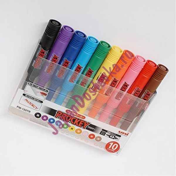 Набор двусторонних фломастеров PROCKEY на водной основе, 10 цветов, UNI Mitsubishi Pencil  