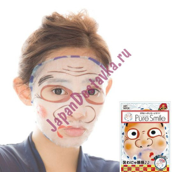 Концентрированная питательная маска для лица Pure Smile Art Hydrating Moisture Collagen Mask Hyottoko с экстрактами цветов камелии и портулака, с коллагеном, гиалуроновой кислотой и витамином Е, с рисунком (хёттоко), SUN SMILE  27 мл