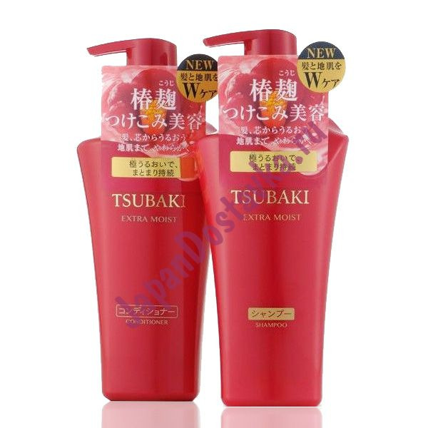 Набор увлажняющий шампунь TSUBAKI Extra Mois Shampoo, кондиционер TSUBAKI Extra Mois Conditioner для волос с маслом камелии, SHISEIDO  500 мл/ 500 мл