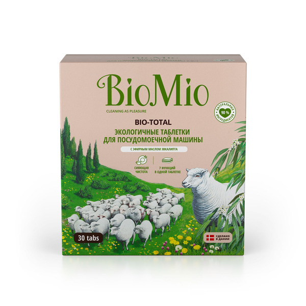 Экологичные таблетки для посудомоечных машин Bio-Total с эфирным маслом эвкалипта, BIOMIO 30 шт