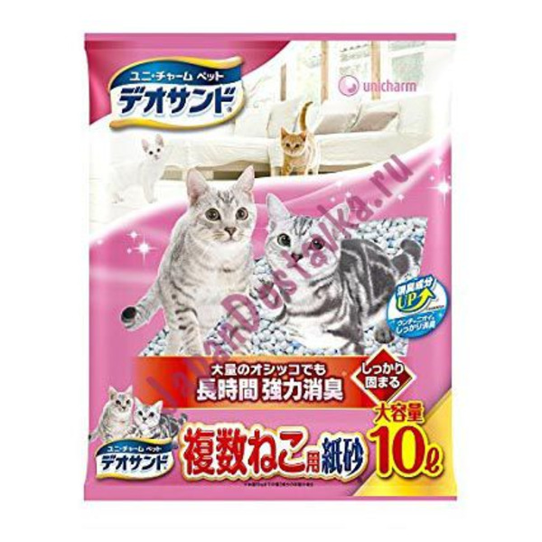 Бумажный дезодорирующий наполнитель для кошачьего туалета (для 2-х и более кошек), UNICHARM 10 л