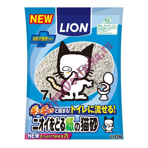 Наполнитель для кошачьего туалета бумажный с дезодорирующим эффектом, LION 7 л