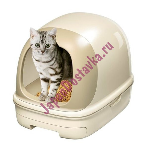 Биотуалет для кошек набор: лоток-домик, лопатка, наполнитель 2 л, подстилка, бежевый, KAO