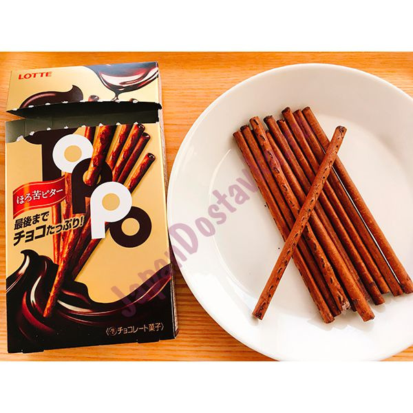 Палочки бисквитные с шоколадной начинкой Toppo, LOTTE  (темный шоколад) 36 г