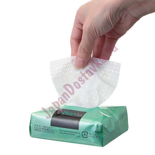 Ионный дезодорант-антиперспирант для тела в виде салфеток Ban Body Refresh Shower Sheets, аромат Цветущий цитрус, LION  упаковка 36 шт.