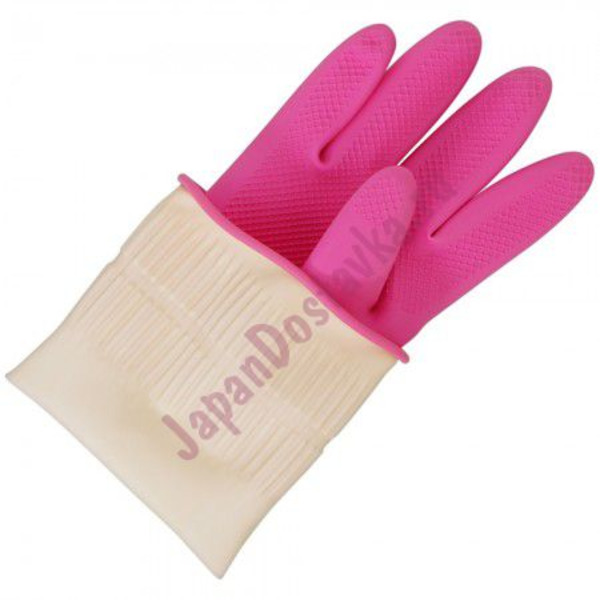 Перчатки из натурального латекса c внутренним покрытием (укороченные, розовые, размер М), CLEAN WRAP   1 пара